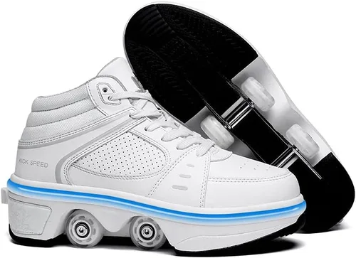 Vista 7 de Patines de ruedas y zapatillas 2 en 1 unisex con ruedas retráctiles para exteriores, diversión y fitness, patines de patada