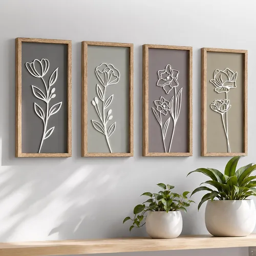 Vista 10 de Tide and Tales Arte de pared floral botánico 3D (juego de 2 marcos) listo para colgar, decoración bohemia ligera para paredes, decoraciones Naturales