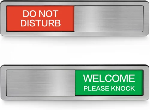 Vista 10 de Letrero magnético para puerta con texto en inglés «Do Not Disturb», «Please Knock» para puertas, reunión en progreso, trabajo desde casa, en una