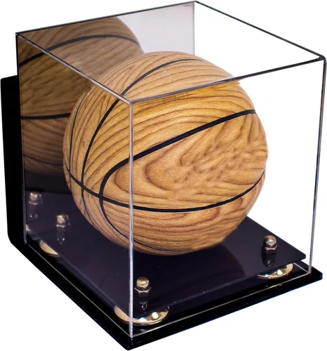 Vista 70 de Better Display Cases Mini acrílico - Miniatura (no tamaño completo) Baloncesto vitrina con elevadores negros y espejo (A015-BR)