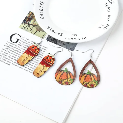 Vista 7 de Taouzi Wooden Earrings for Women Cute Painted Wood Earrings Bulk Festival Teardrop Dangle Earrings Gift for Women Girls