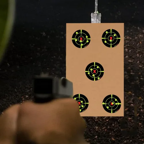 Vista 6 de Atflbox Adhesivo de salpicaduras de 3 pulgadas, amarillo fluorescente Bullseye, 250 rollos autoadhesivos para pistola BB, pistola de pellets