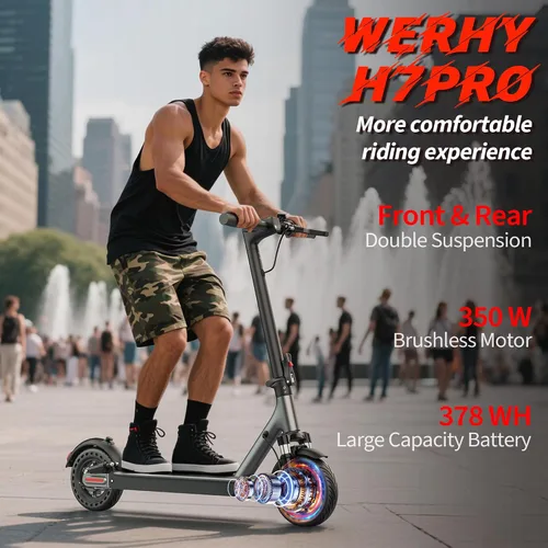Vista 2 de WERHY Scooter eléctrico, motor potente de 350 W/500 W y neumático de 8.5 Rojo-Negro