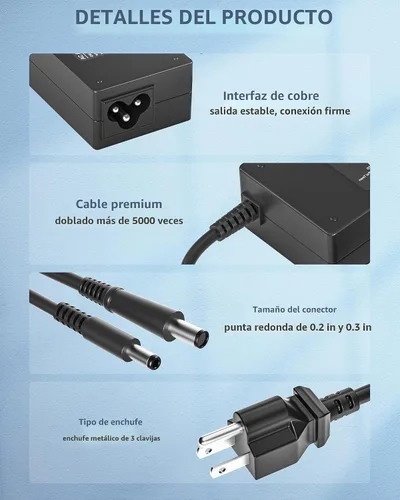 Vista 3 de Adaptador de CA compatible con cargador de laptop Dell 90W Latitude E5440 E5540, Inspiron 15 17 3000 5000 Series, cable de alimentación Inspiron 22