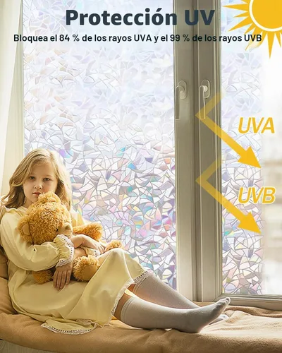 Vista 2 de Lovepea Película de privacidad arcoíris para ventana con herramientas de instalación, decoración 3D, calcomanías de vitrales, extraíble, a prueba