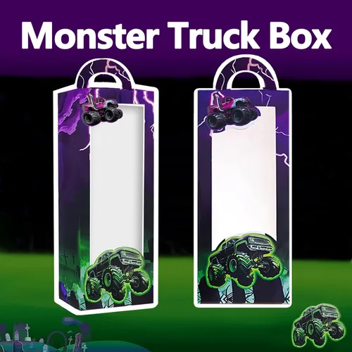 Vista 5 de 24 cajas de recuerdos de fiesta de camiones monstruo, regalos de fiesta de camiones, cajas de recuerdo de fiesta con ventana, decoración