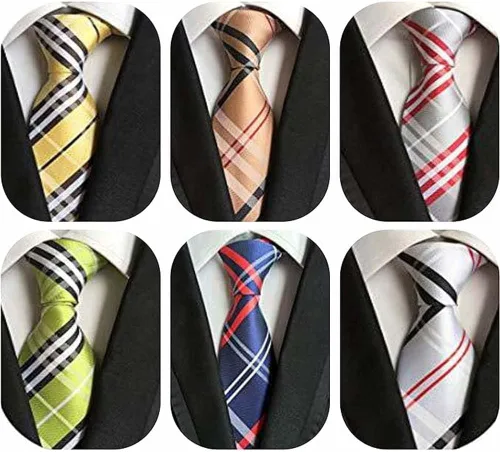 Vista 25 de WeiShang Lote de 6 corbatas clásicas de seda para hombre, corbatas tejidas jacquard Style 29