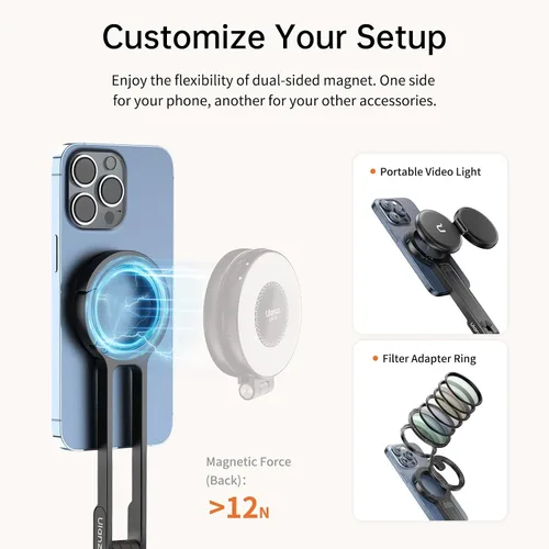Vista 6 de ULANZI MA30 - Soporte magnético de trípode para iPhone - Maglock de aluminio para teléfono inteligente, mini trípode de bolsillo, soporte