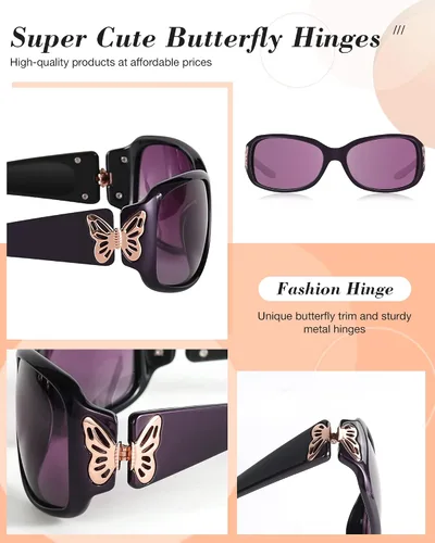 Vista 4 de LVIOE - Lentes de sol polarizadas para mujer, decoración de mariposa a la moda, para conducir y pescar, protección UV LS022