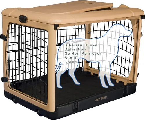 Vista 7 de Pet Gear The Other Door - Caja de acero de 4 puertas para perros/gatos, 27 pulgadas, color beige Puerta estilo garaje, incluye cama de felpa