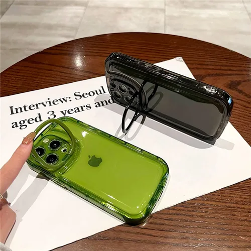 Vista 3 de Ownest Funda compatible con iPhone 14 Pro con función atril transparente, diseño creativo con soporte para cámara para TPU delgada, a prueba de Verde