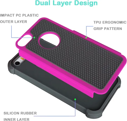 Vista 2 de Jeylly Funda para iPhone SE/Funda para iPhone 5S, Exterior de Plástico Duro que Absorbe Golpes + Interior de Silicona de Goma Defensor contra