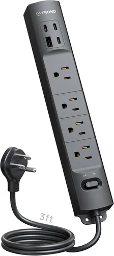 Vista 15 de Trond - Regleta protectora contra sobretensiones de montaje en pared con enchufe giratorio 360, 3 pies 4 AC, 3 USB-C & 1 USB-A, 1440J, 13A/1625W