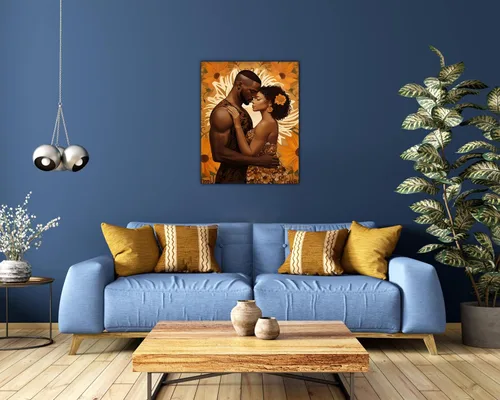 Vista 117 de Arte de pared afroamericano, decoración de rey y reina bailarín negro para sala de estar, arte de pareja de amor negro para dormitorio, lienzo
