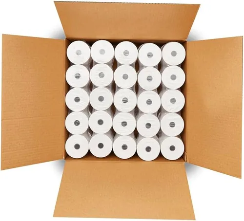 Vista 6 de Rollos de papel térmico de 3 1/8 x 230 – Paper of America [50/paquete] sin BPA de 48 GSM, núcleo de tubo sólido, papel de recibo CC para terminales
