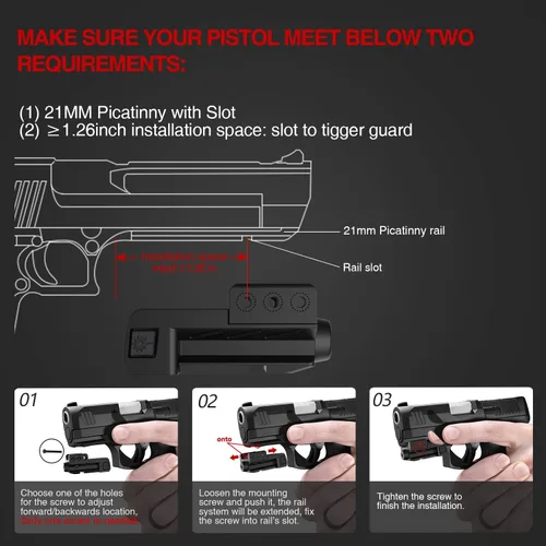 Vista 3 de Low Profile Beams for Guns with Strobe/Momentary Compact Green/Blue /Red Beam for Pistol with Rail