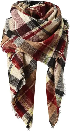 Vista 2 de Bufanda de invierno clásica con borlas a cuadros, cálida, suave, gruesa, grande, chal largo para mujer