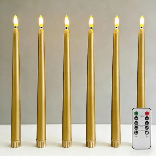 Vista 28 de Velas cónicas sin llama negras con control remoto, velas LED parpadeantes que funcionan con pilas, juego de 6
