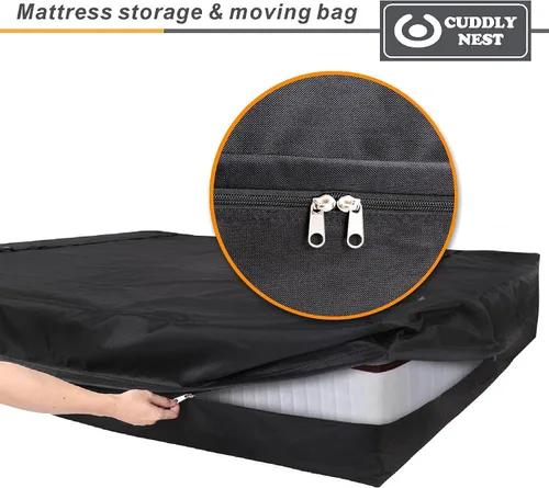 Vista 4 de Bolsa de almacenamiento impermeable para colchón para mudanza y almacenamiento, bolsa reutilizable de lona resistente con cremallera y correas