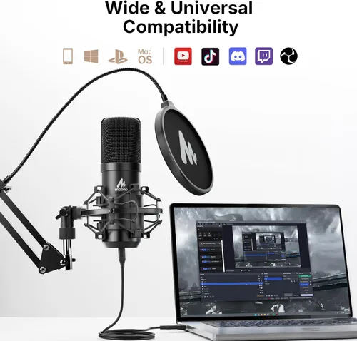 Vista 7 de MAONO A04 Gen2 & MH601 Podcast Microphone with Studio Headphone Bundle USB/XLR Condenser 192kHz/24Bit Cardioid Metal Mic with Software Pro Sound