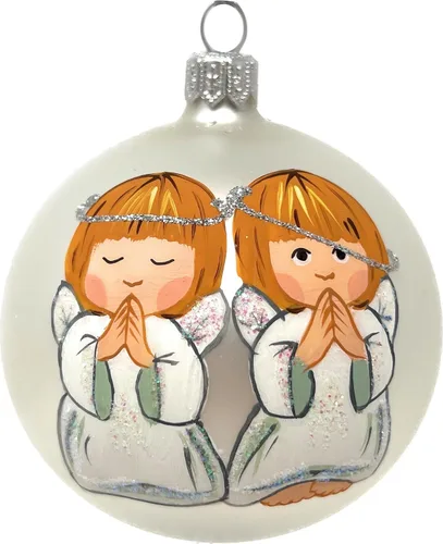 Vista 11 de Adorno de Navidad, dos ángeles orantes, bola de vidrio soplado de 3 pulgadas (3.150 in) (ángeles rezantes, oro - ángeles blancos)
