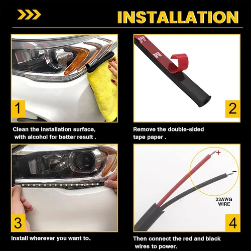 Vista 6 de YM E-Bright Tiras de luces LED ámbar/amarillas 5050 SMD impermeables para coches, luces de bajo para carritos de golf para motocicletas, barco