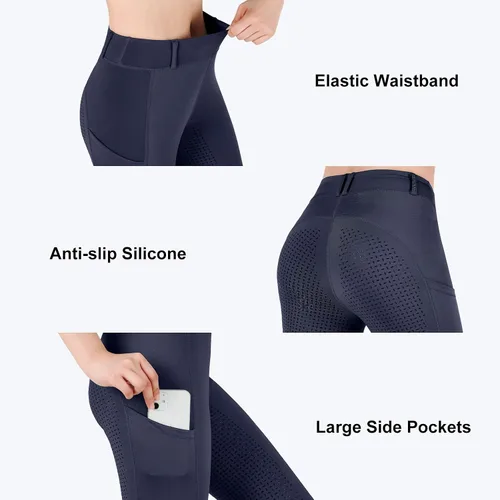 Vista 4 de Mallas de equitación para mujer, con bolsillos, pantalones de entrenamiento para mujer con agarre de silicona
