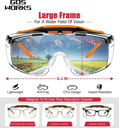 Vista 5 de OTG - Lentes de seguridad con patillas negras, lente antivaho transparente