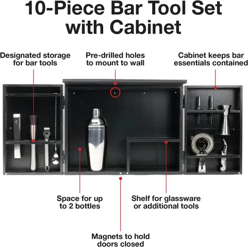 Vista 2 de Excello Global Products Gabinete de camarero Barndoor con juego de herramientas de barra de 10 piezas: el kit perfecto para camareros domésticos