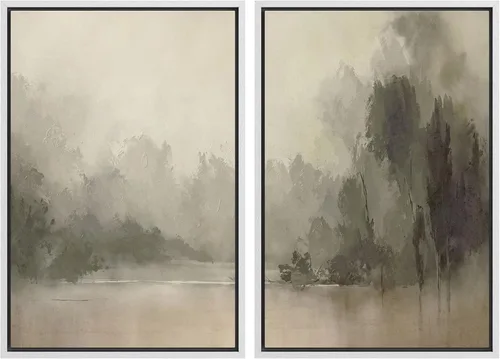 Vista 90 de Ashbrook - Set de arte de pared en lienzo enmarcado, tonos orgánicos de la tierra en beige y marrón con ilustraciones de trazos circulares, arte