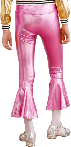 Vista 2 de Pantalones acampanados metálicos brillantes para niñas y niños, con lentejuelas, con volantes, para danza, yoga, leggings