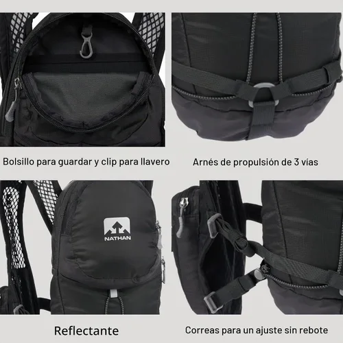 Vista 3 de Nathan Chaleco de hidratación con bolsa de 2 litros incluida, chaleco para correr para hombres y mujeres, mochila para correr con bolsillo para Negro