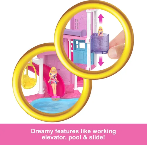Vista 3 de Barbie Mini BarbieLand - Conjuntos de casas de muñecas, mini casa de los sueños con muñeca sorpresa de 3.8 cm, muebles y accesorios, más ascensor