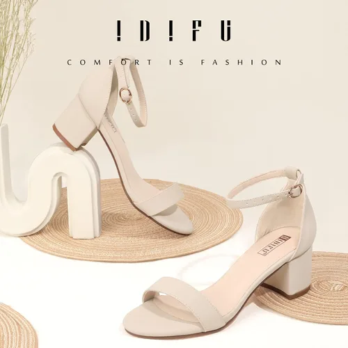 Vista 2 de IDIFU Cookie-LO - Sandalias de tacón de bloque ancho y bajo con correa al tobillo, para mujer, zapatos de tacón para vestido de novia