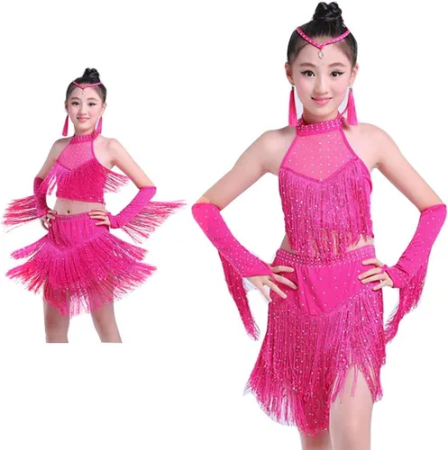 Vista 2 de Happy Cherry Trajes de baile elásticos para niñas, trajes de salón de salsa latina, 4-13 años