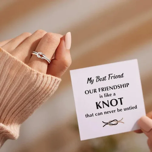 Vista 2 de Q&D&S My Best Friend Knot - Anillo de amistad ajustable de plata de ley con tarjeta