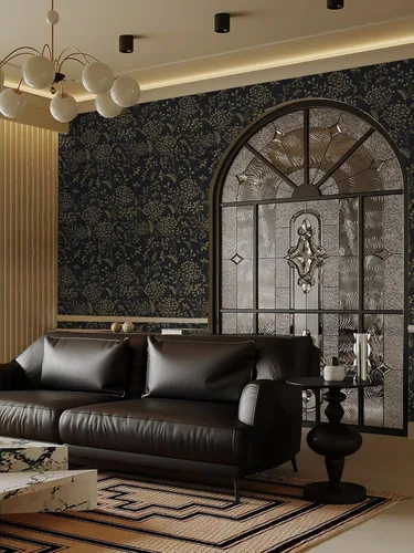 Vista 2 de Heroad Papel Tapiz Autoadhesivo Despegar y Pegar Negro Papel de Contacto Floral Dorado Papel Tapiz Moderno Boho Removible Papel de Contacto