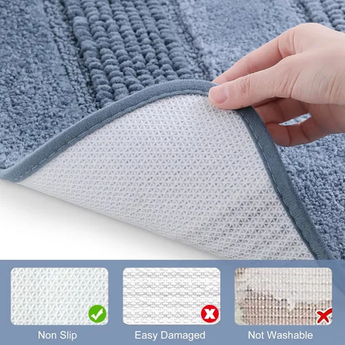 Vista 5 de Kmson Juego de 3 alfombras de baño de chenilla ombré, antideslizantes, ultra suaves, lavables, alfombras de baño peludas para bañera, tapete de Azul