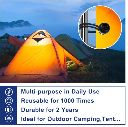 Vista 4 de 100 lazos elásticos de bola, cuerdas elásticas de 4 pulgadas, resistentes para toldos, lonas con bolas para campamento, refugio, carga, postes