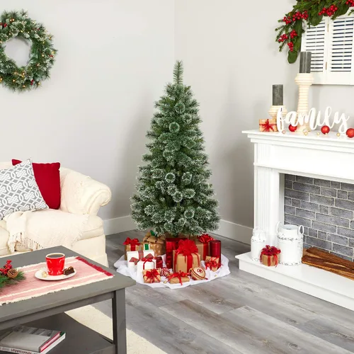 Vista 7 de Árbol de Navidad artificial de pino con punta de nieve delgado de 1.5 m de Wisconsin de Nearly Natural con 150 luces LED transparentes