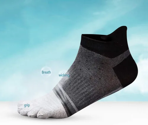 Vista 7 de Calcetines de dedo del pie para hombre, corte bajo, atléticos, de algodón, con 5 dedos divididos, paquete de 6