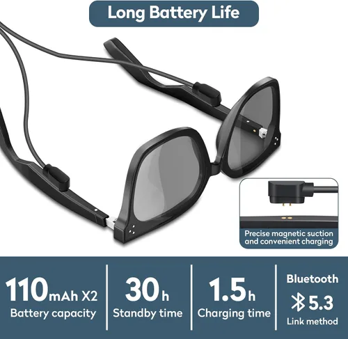 Vista 5 de Lentes inteligentes con Bluetooth, lentes de sol polarizados UV400, micrófono y altavoces integrados, música y llamadas inalámbricas, asistente