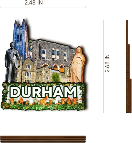 Vista 3 de Imán de madera de Durham de los Estados Unidos 3D para nevera, recuerdos coleccionables, decoraciones artesanales hechas a mano