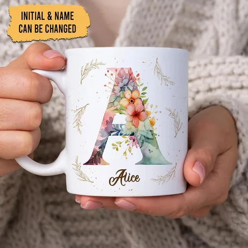 Vista 2 de Hyturtle Taza de café personalizada con inicial con nombre, monograma de cumpleaños, regalos de Navidad para niñas y mujeres, letra A del alfabeto