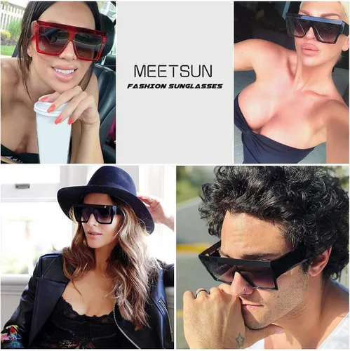 Vista 2 de MEETSUN Gafas de sol planas de gran tamaño para mujeres y hombres, sombras cuadradas de diseño de moda