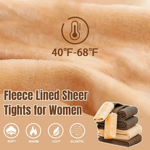 Vista 5 de Fleece Lined Tights Women Warm Thermal Tights Sheer Fake Faux Translucent Pantyhose Winter Thick Tights Leggings for Women