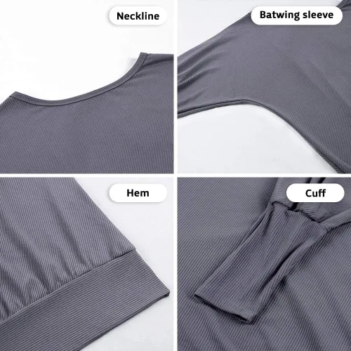 Vista 4 de Exlura - Blusa de hombro descubierto, con manga larga tipo murciélago, ajuste holgado, para mujer