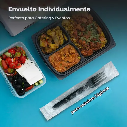 Vista 6 de 3 tenedores de plástico resistentes envueltos individualmente, paquete