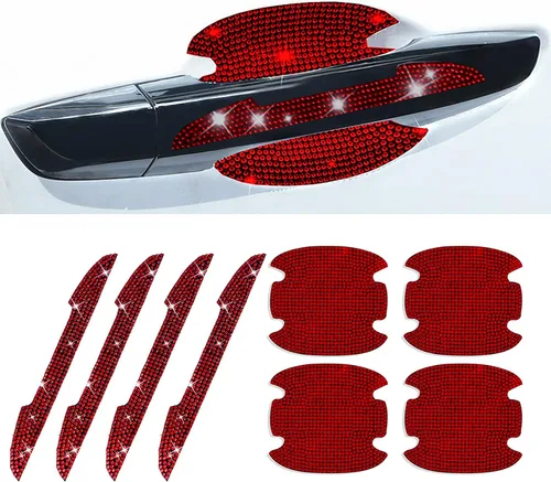Vista 8 de 8 piezas de pegatinas protectoras con diamantes de imitación para manija de puerta de auto, protector de entrada de puerta de auto con adornos