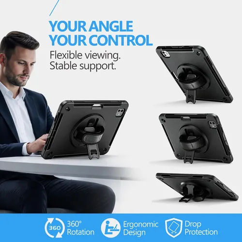 Vista 3 de Funda para iPad Pro 11 M5 2025/M4 2024: Funda protectora para iPad Pro de 11 pulgadas 5ª generación con protector de pantalla, soporte, asa y correa